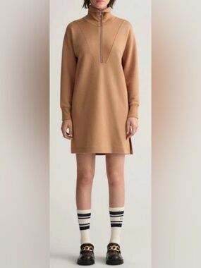 GANT Half Zip Sweat Dress, Warm Khaki, sz M